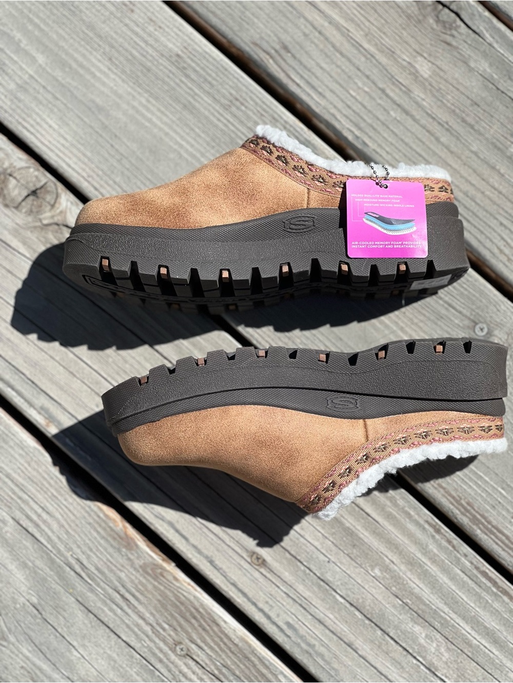 Skechers Brown Faux-Suede Slip-On Clogs with White Sherpa Trim - Picture 2 of 14